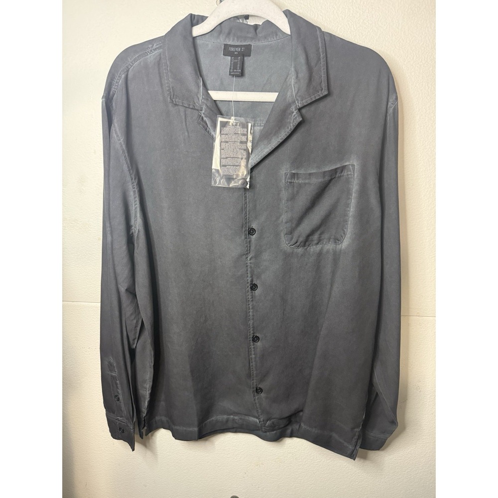 Forever 21 Men's Black Washed Woven Long Sleeve Button‎ Down Shirt Size M NWT